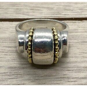 Lagos Caviar sterling Silver 18k Dome ring size 7